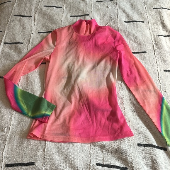 Pink Gradient Mesh Top Sz S - Picture 2 of 3